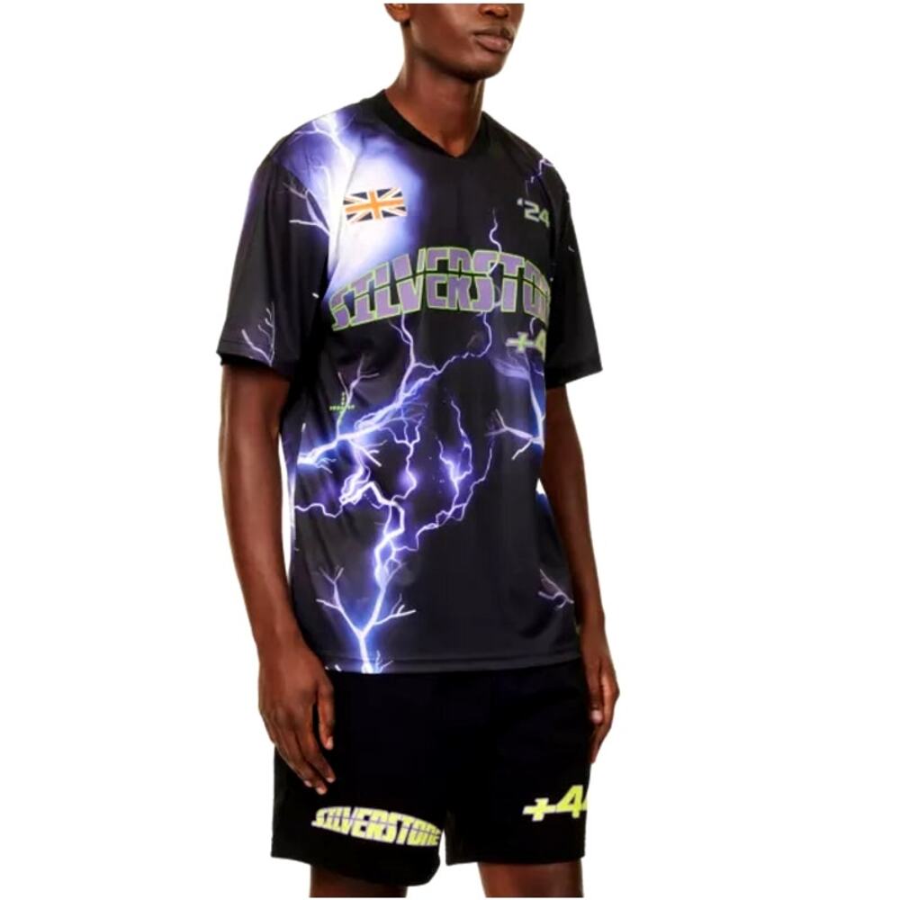 +44 Silverstone Men's Multi Lighting Graphic Print Relaxed Cotton T-Shirt 2XL